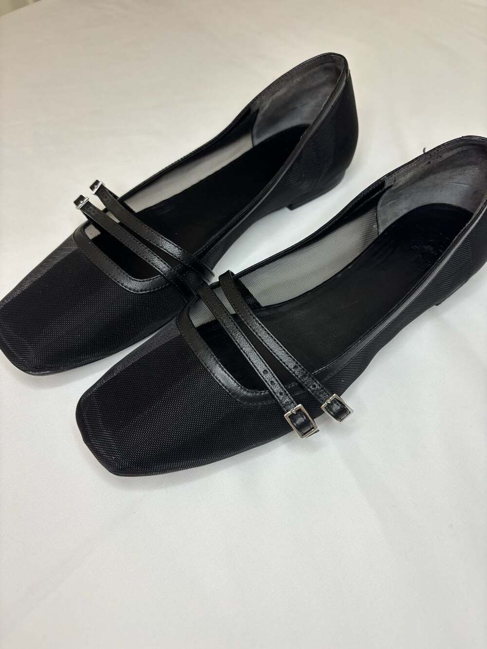 Gia Borghini Felice Mesh Square Toe Ballet Flats with Double Buckle Straps - Picture 2 of 10